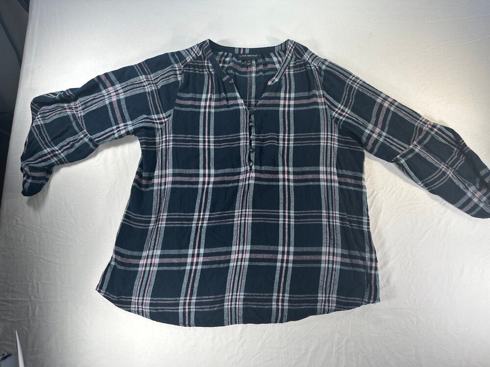 Lane Bryant Women’s Plaid 3/4 Sleeve Popover Blouse Size 16